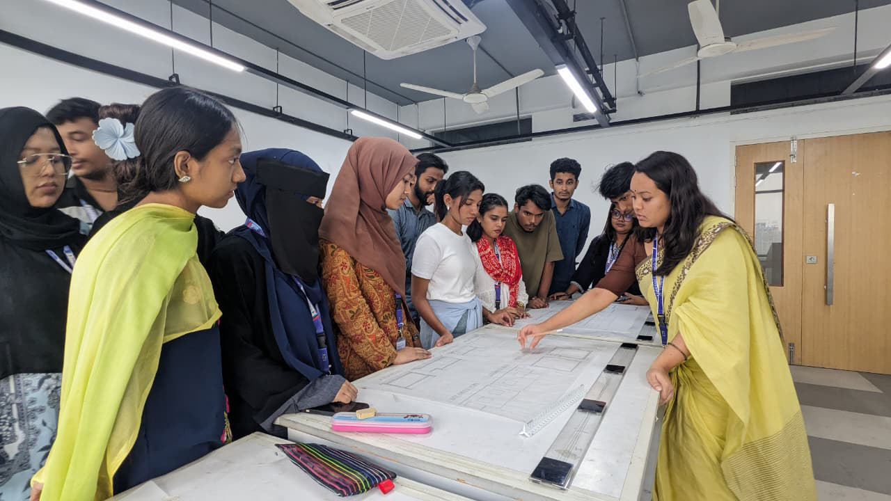 Architecture Engineering students working in modern lab